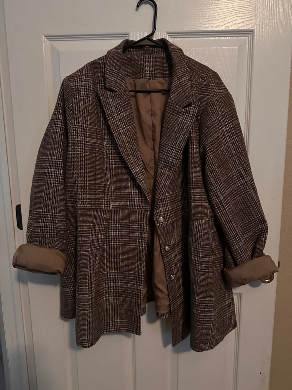 SHEIN Brown Plaid Blazer Jacket